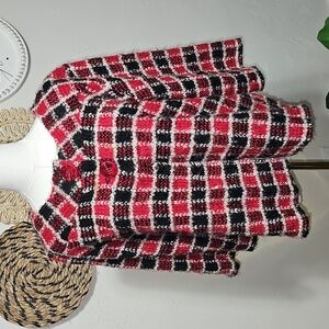 Christopher & Banks Swing Baby Doll Plaid Wool Blend Sweater Cardigan Womens XL